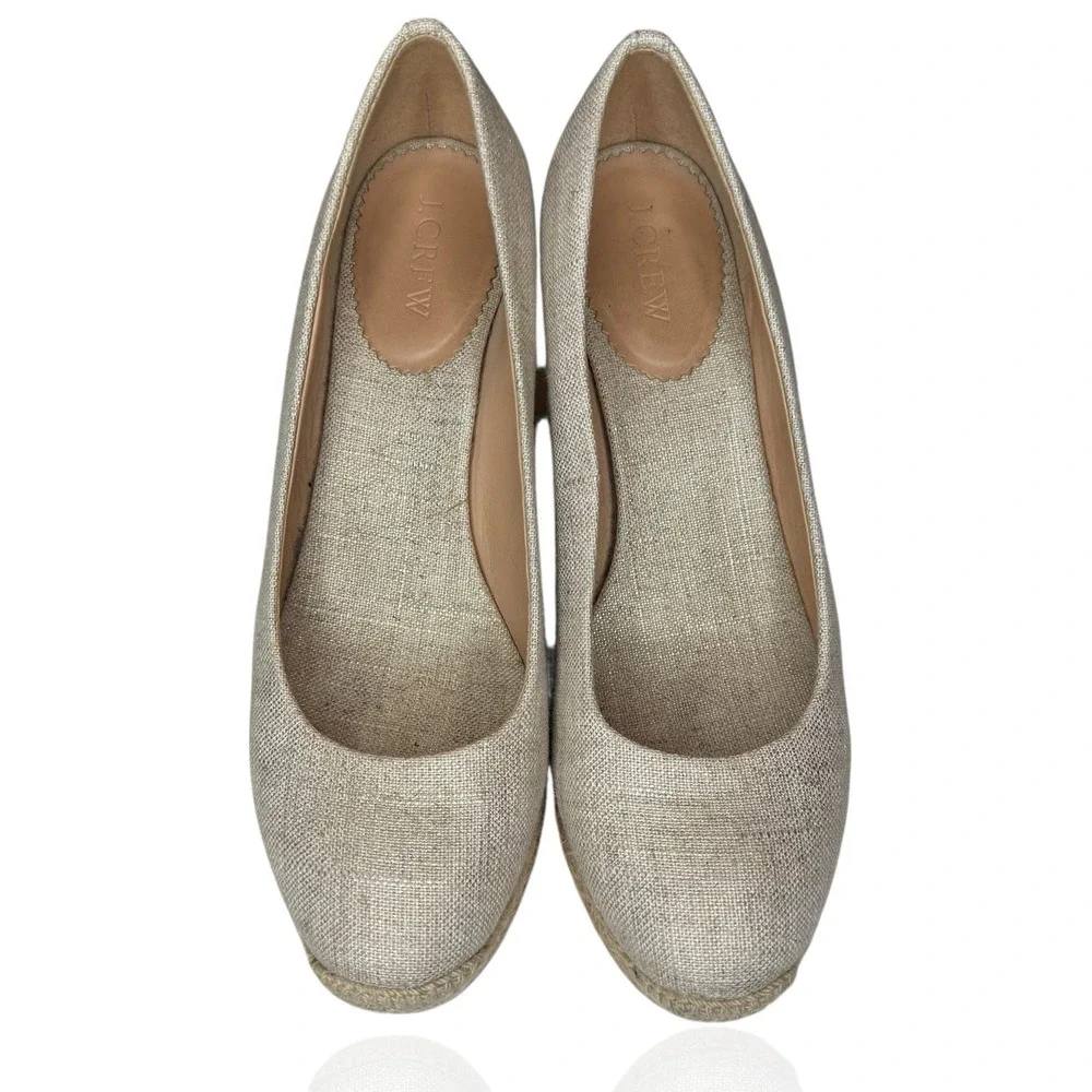 J. Crew Women's 8.5 Seville Espadrille Slip On Wedges Heels Gold Metallic Beachy
